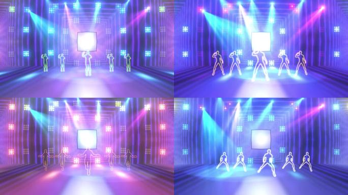 4K动感舞台线条人广场舞背景视频