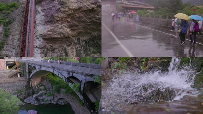 登山的背包客和景区观光电梯