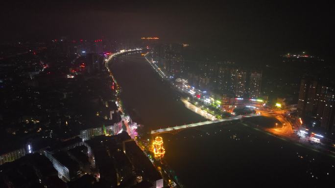 4K航拍邵阳隆回县城赧水河畔夜景2