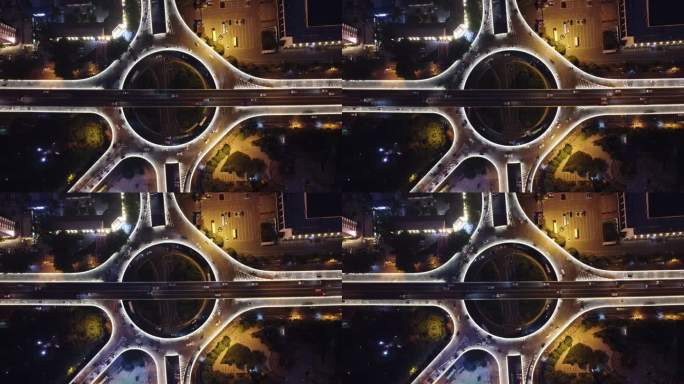 郑州城市航拍夜景紫金山立交延时摄影