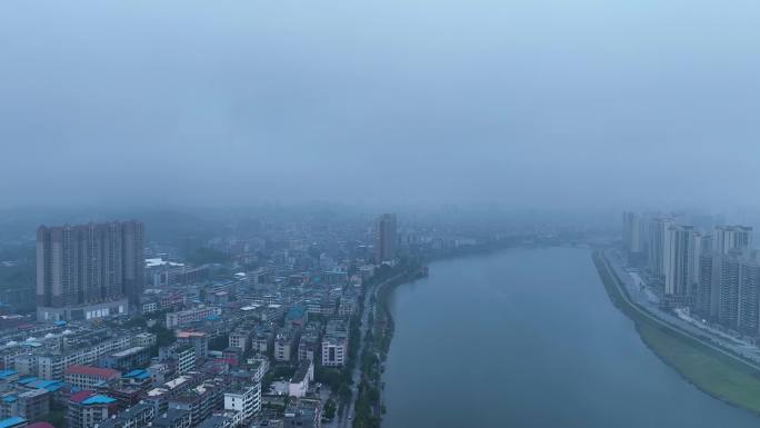 4K航拍邵阳隆回县城赧水河烟雨隆回