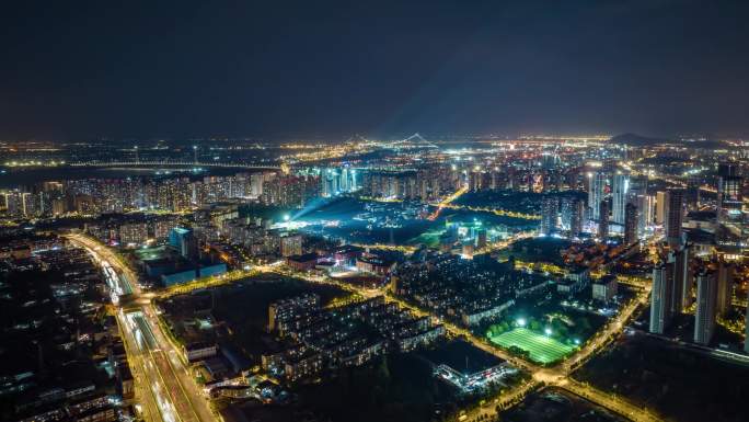 南京燕子矶新城夜景航拍