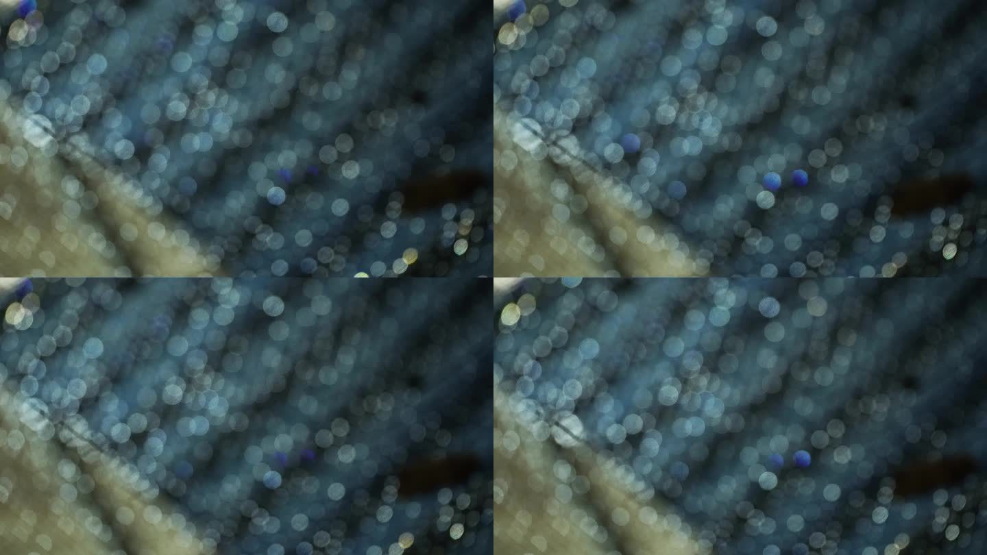 铁丝网上的雨滴形成的光斑