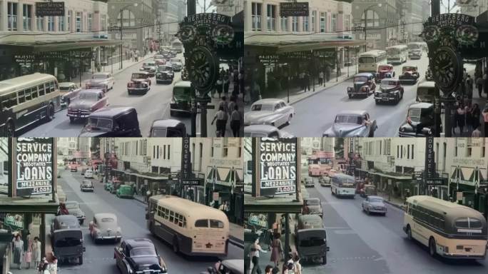 40年代美国德克萨斯州街头的车辆和行人