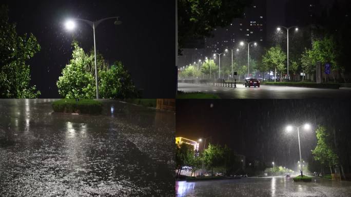 【升格】夜间 大雨 雨点 雨水 闪电