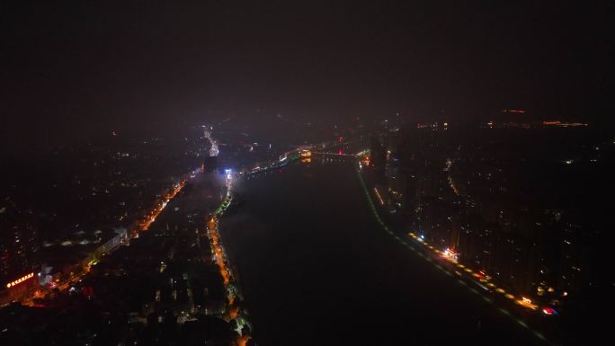 4K航拍邵阳隆回县城赧水河畔夜景3