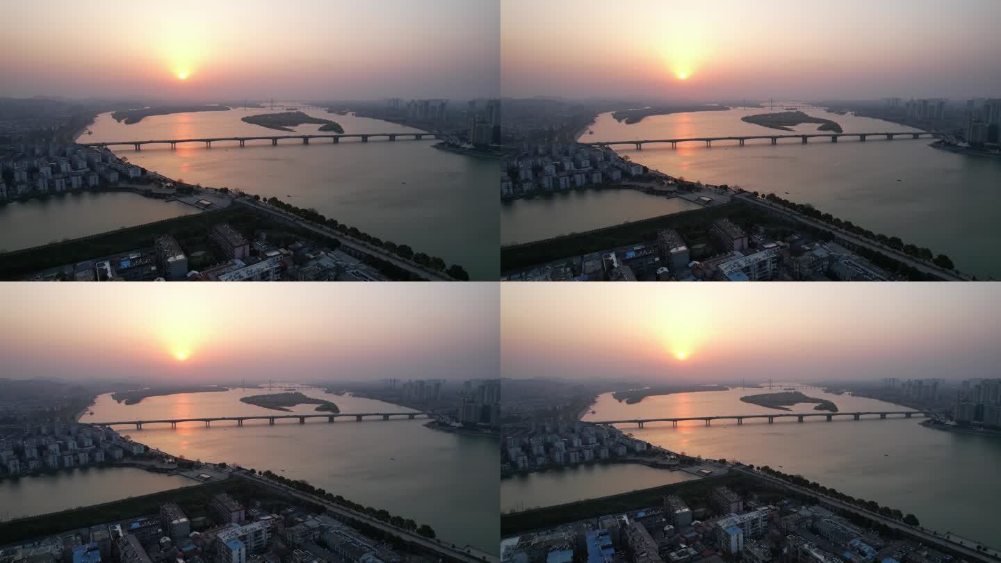 襄阳 市区 城市 航拍 夕阳 晚霞