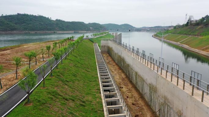 航拍湘江近尾洲水电枢纽站生态鱼道3
