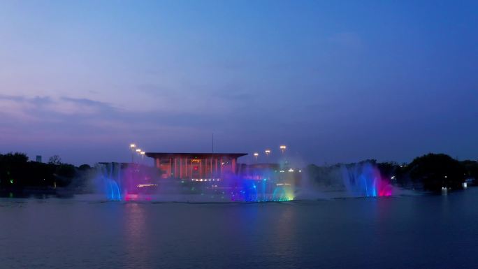 嘉兴南湖革命纪念馆航拍夜景
