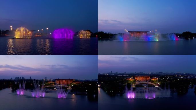 嘉兴南湖革命纪念馆航拍夜景
