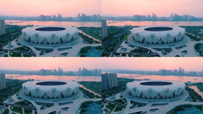 杭州奥体博览城日落5.1k航拍