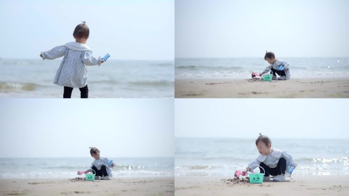 小孩在海边玩耍