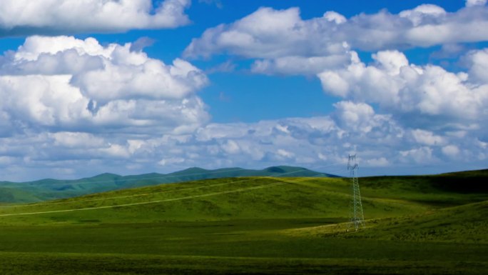 草原天空蓝天白云阳光延时风景