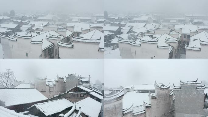 湖南怀化黔阳古城飘雪下雪城门飘雪中正门