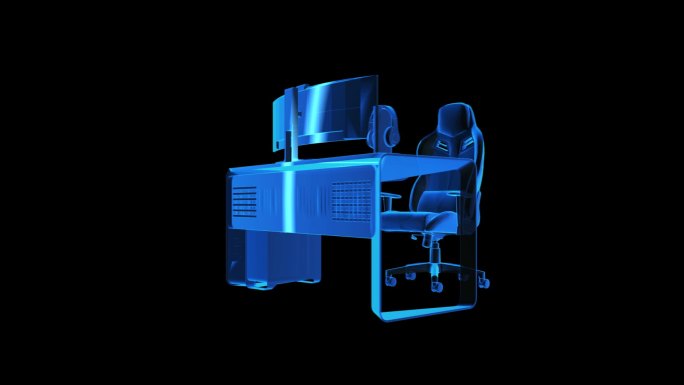 电竞桌椅组合全息蓝色科技通道素材