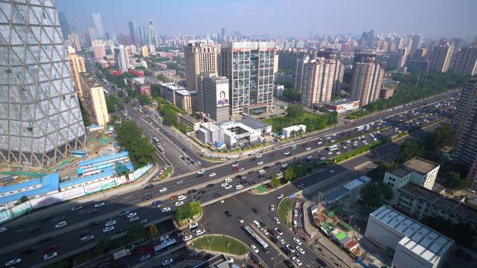 北京朝阳 东四环楼群 交通全景