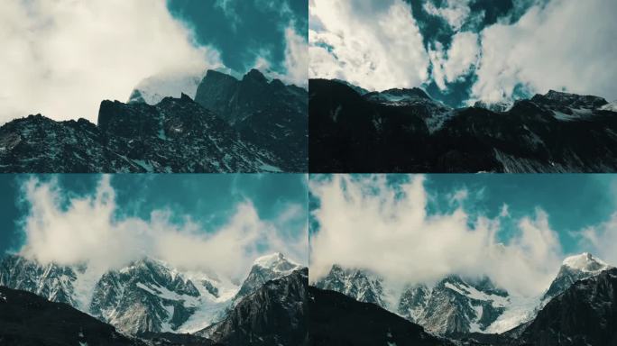 贡嘎山的山顶雪景延时摄影