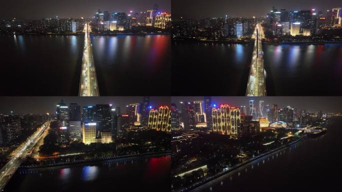 4K 杭州西兴大桥城市阳台夜景