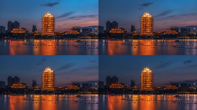 四川眉山远景楼晚霞夜景延时8k