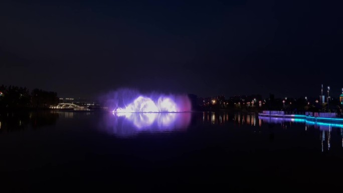 夜晚水幕喷泉灯光秀