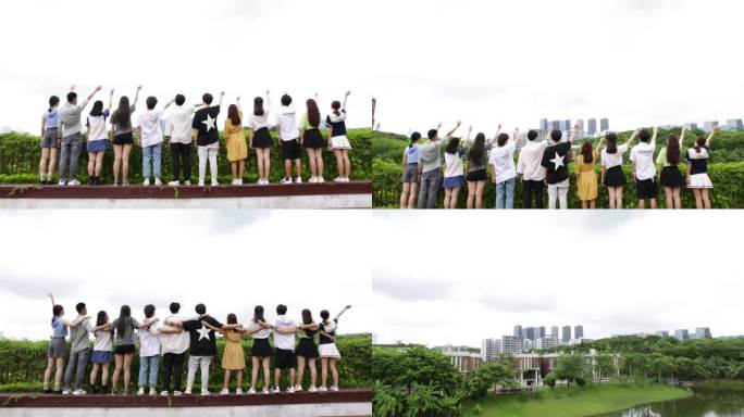 挥手背影、校园生活、一群大学生背影