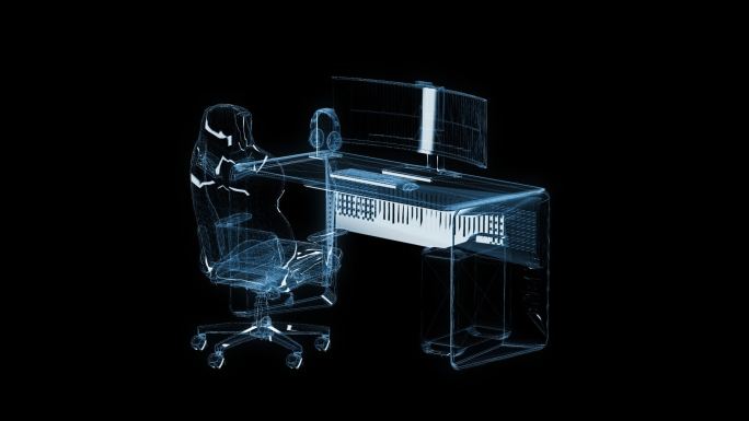 电竞桌椅组合透视全息通道素材