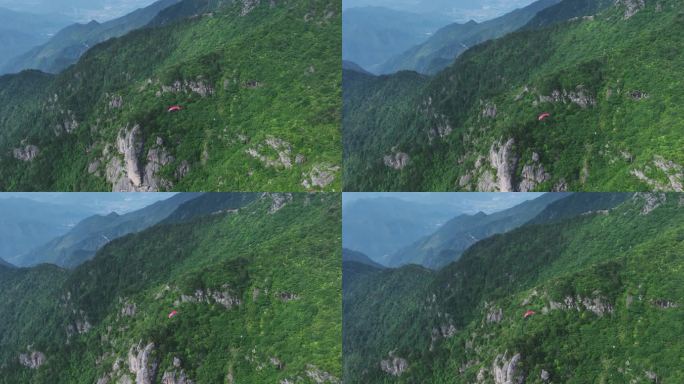 航拍滑翔伞在台州临海括苍山风景