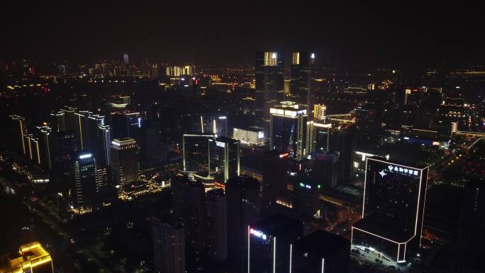 郑州城市夜景航拍CBD东站商务区素材