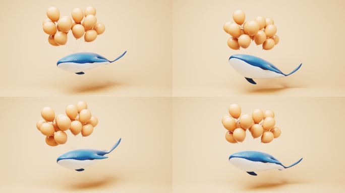 挂着气球的鲸鱼3D渲染