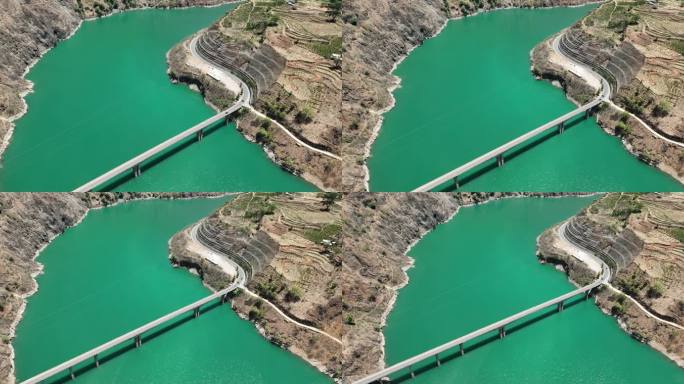 航拍金沙江上的跨江大桥