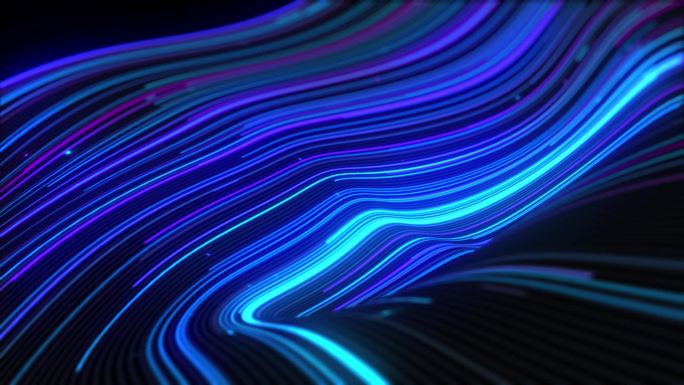 卷曲波浪粒子线条蓝紫色背景视频素材