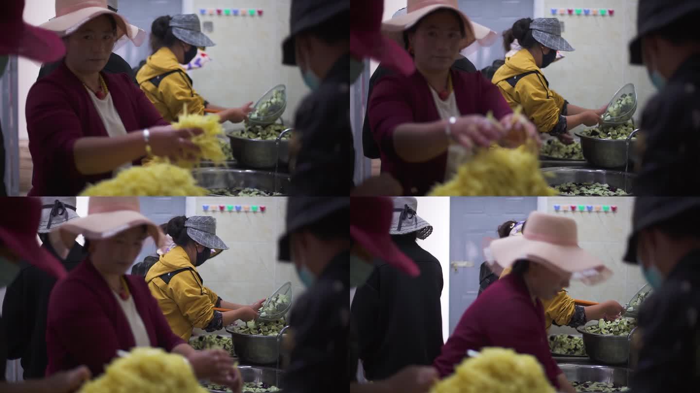 食堂就业 清洗菜品 洗菜 食堂 藏族妇女