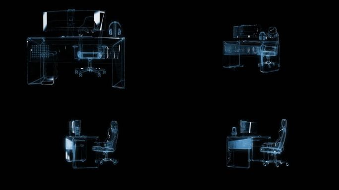 电竞桌椅组合透视全息通道素材