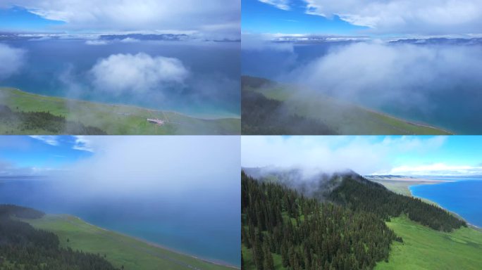 雨后云雾下的赛里木湖4K航拍