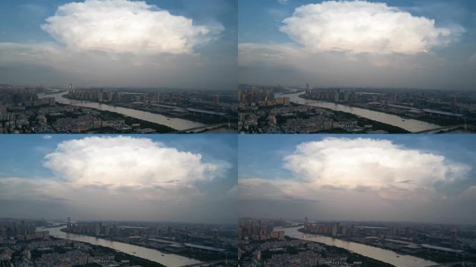 航拍琶洲上空积雨云形成延时摄影