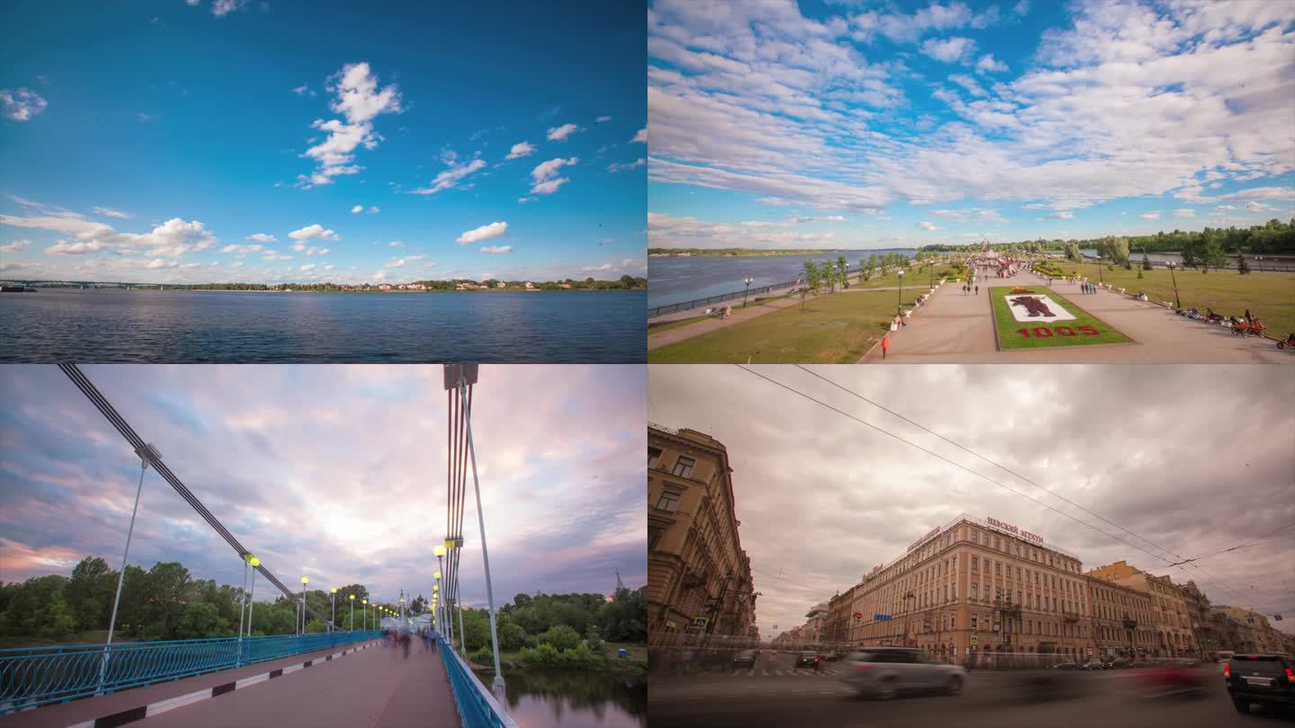 俄罗斯圣彼得堡夏宫街景-伏尔加河等延时