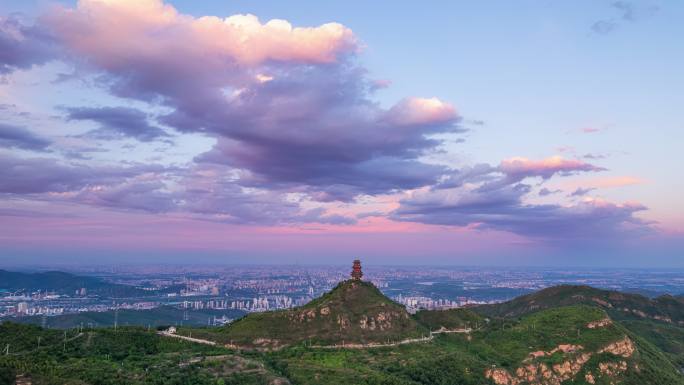 航拍北京唯美晚霞全景大景