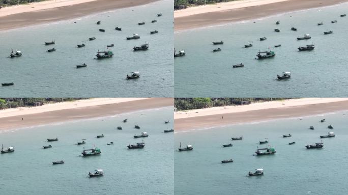 海上一群飘动的渔船