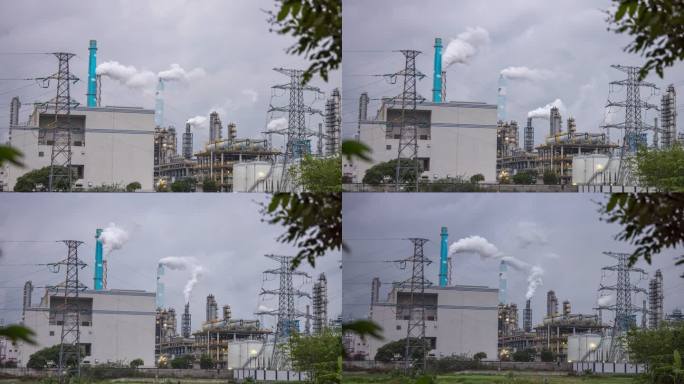 炼油厂烟囱冒烟全球气候变暖破坏生态