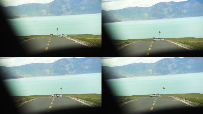 皮卡车路边皮卡风光 西藏湖泊 高原湖泊