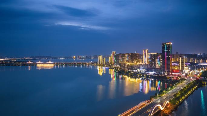 九江八里湖新区夜景航拍延时