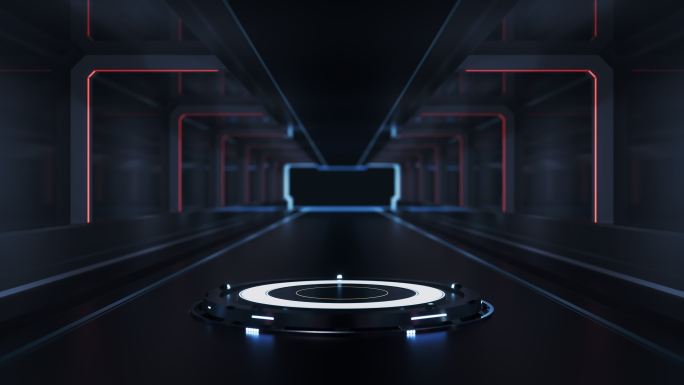 黑暗未来感隧道与展示台3D渲染