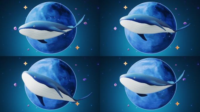 鲸鱼遨游在太空3D渲染