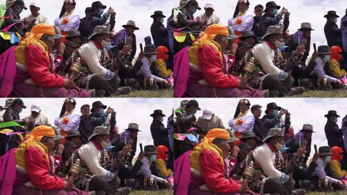 看台看艺术表演 藏族观众藏族节日高原节日