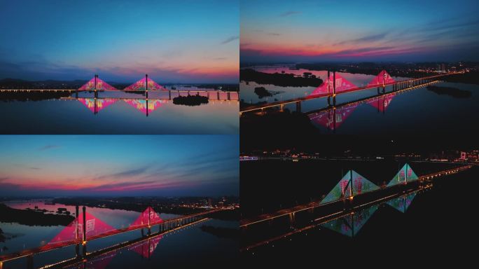 襄阳三桥夜景航拍素材