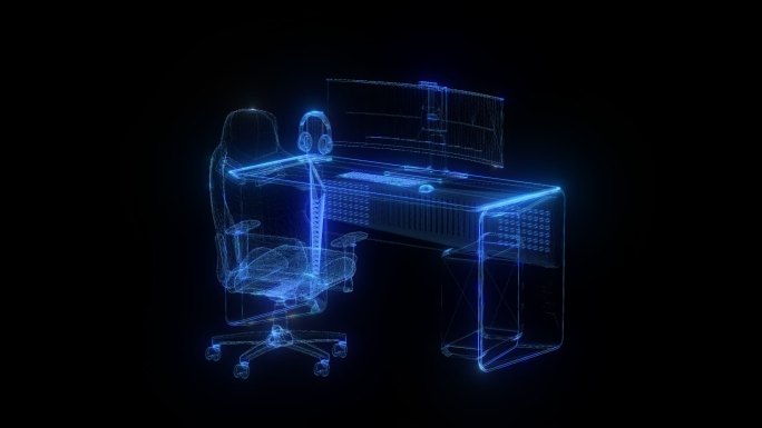 电竞桌椅组合发光全息通道素材