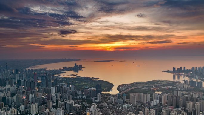 海南海口海口湾日落晚霞延时