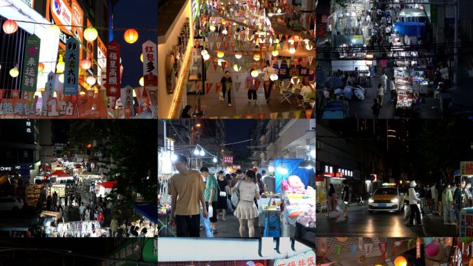 武汉江汉路循礼门夜市美食小吃街人群夜生活