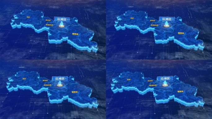 自贡市沿滩区三维蓝色科技地图