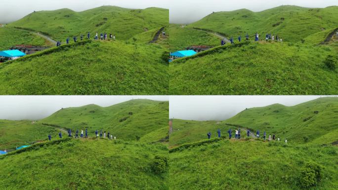 福建宁德航拍草场牧区草地牧场云雾爬山山峦